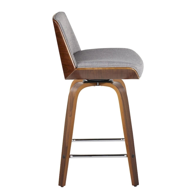 Tabouret de comptoir à hauteur fixe, siège en tissu / pieds en bois de noyer, lot de 2