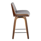 Tabouret de comptoir à hauteur fixe, siège en tissu / pieds en bois de noyer, lot de 2