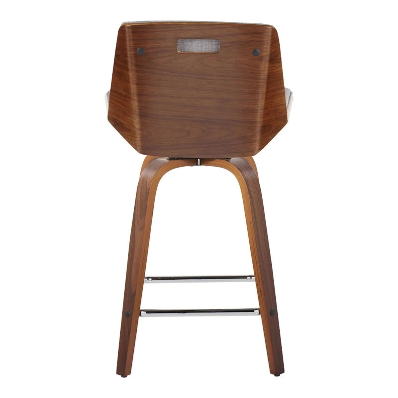 Tabouret de comptoir à hauteur fixe, siège en tissu / pieds en bois de noyer, lot de 2