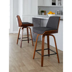 Tabouret de comptoir à hauteur fixe, siège en tissu / pieds en bois de noyer, lot de 2