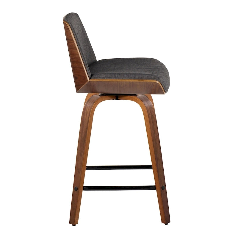 Tabouret de comptoir à hauteur fixe, siège en tissu / pieds en bois de noyer, lot de 2