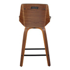 Tabouret de comptoir à hauteur fixe, siège en tissu / pieds en bois de noyer, lot de 2