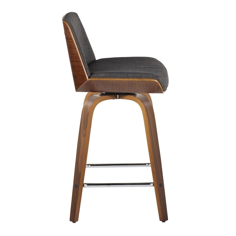Tabouret de comptoir à hauteur fixe, siège en tissu / pieds en bois de noyer, lot de 2