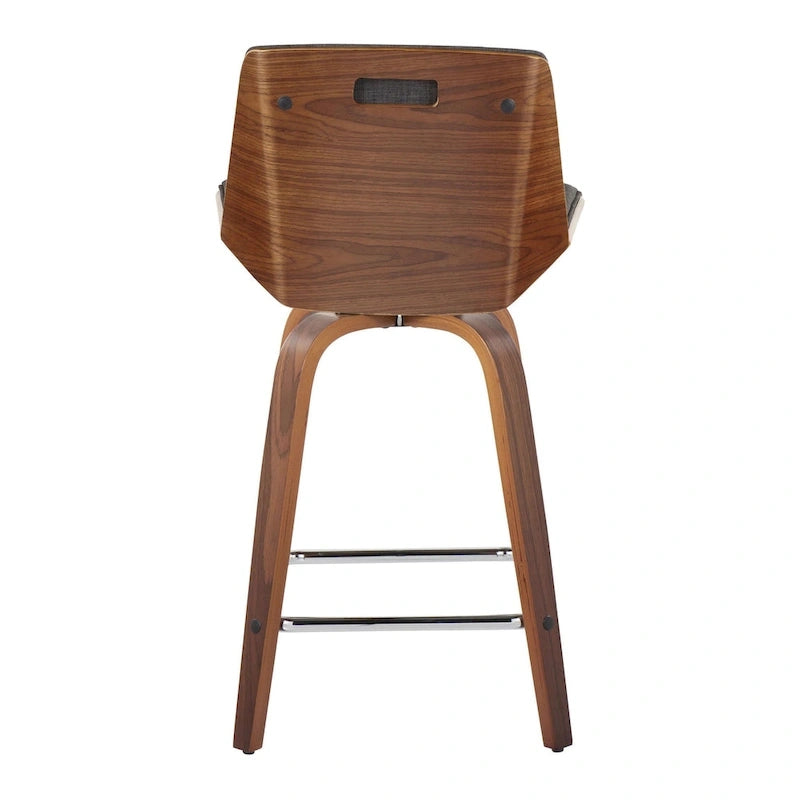 Tabouret de comptoir à hauteur fixe, siège en tissu / pieds en bois de noyer, lot de 2