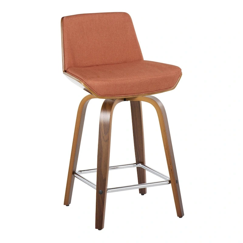 Tabouret de comptoir à hauteur fixe, siège en tissu / pieds en bois de noyer, lot de 2