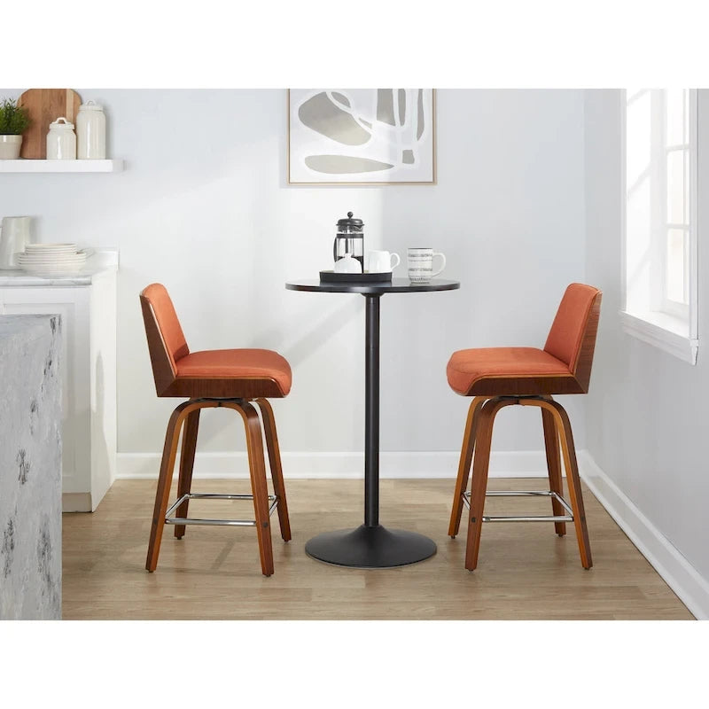Tabouret de comptoir à hauteur fixe, siège en tissu / pieds en bois de noyer, lot de 2