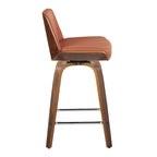 Tabouret de comptoir à hauteur fixe, siège en tissu / pieds en bois de noyer, lot de 2