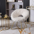 Fauteuil d'appoint barillet en fausse fourrure blanche, piètement luge doré, une place