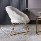 Fauteuil d'appoint barillet en fausse fourrure blanche, piètement luge doré, une place