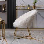 Fauteuil d'appoint barillet en fausse fourrure blanche, piètement luge doré, une place