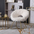 Fauteuil d'appoint barillet en fausse fourrure blanche, piètement luge doré, une place