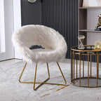 Fauteuil d'appoint barillet en fausse fourrure blanche, piètement luge doré, une place