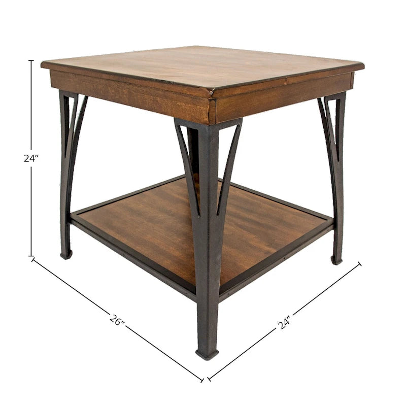 Table d'appoint à 1 étagère, fini cuivre, bouleau et métal