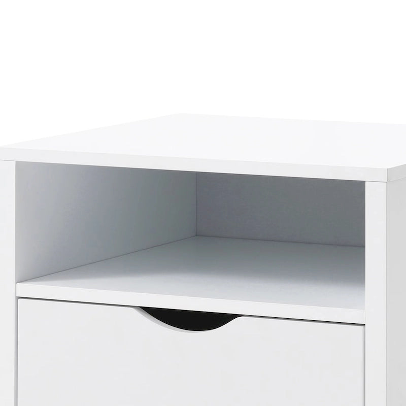 Table de chevet blanche Mid-Century Modern avec tiroir – 1 personne