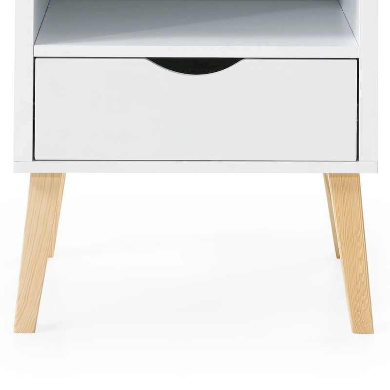 Table de chevet blanche Mid-Century Modern avec tiroir – 1 personne
