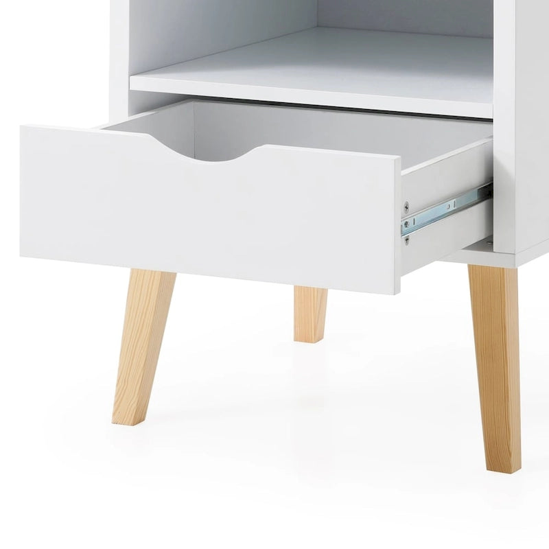 Table de chevet blanche Mid-Century Modern avec tiroir – 1 personne