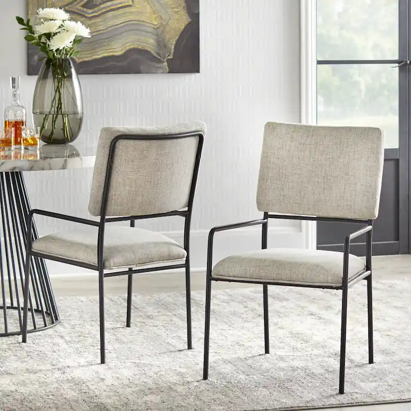 Chaise de salle à manger rembourrée crème/noir avec accoudoirs, lot de 2