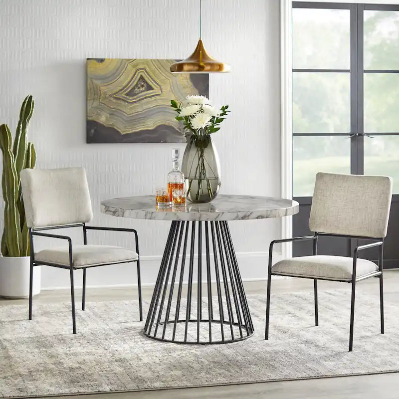 Chaise de salle à manger rembourrée crème/noir avec accoudoirs, lot de 2