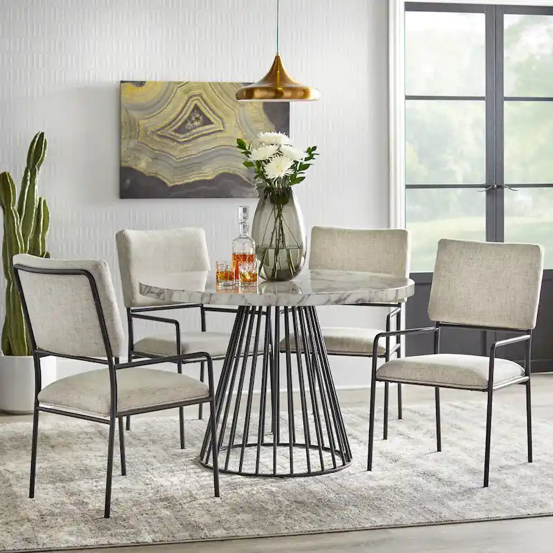 Chaise de salle à manger rembourrée crème/noir avec accoudoirs, lot de 2