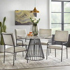 Chaise de salle à manger rembourrée crème/noir avec accoudoirs, lot de 2