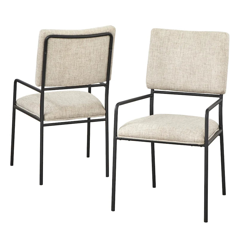 Chaise de salle à manger rembourrée crème/noir avec accoudoirs, lot de 2