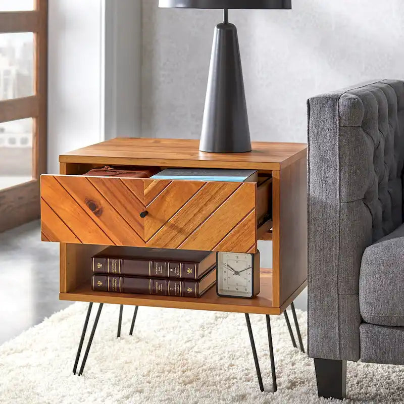 Table d'appoint à 1 tiroir en chêne, style Mid-Century