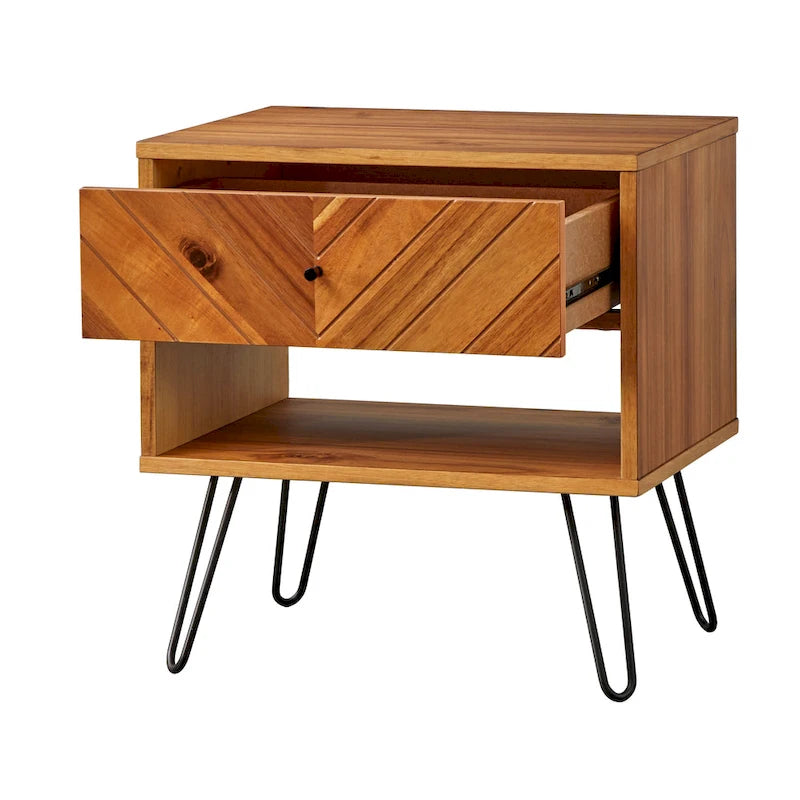 Table d'appoint à 1 tiroir en chêne, style Mid-Century