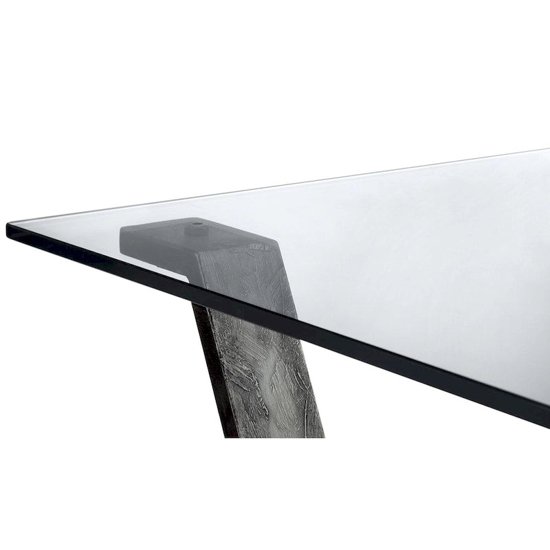 Table basse industrielle rectangulaire en Noyer Muscade Grillé / Plateau en Verre