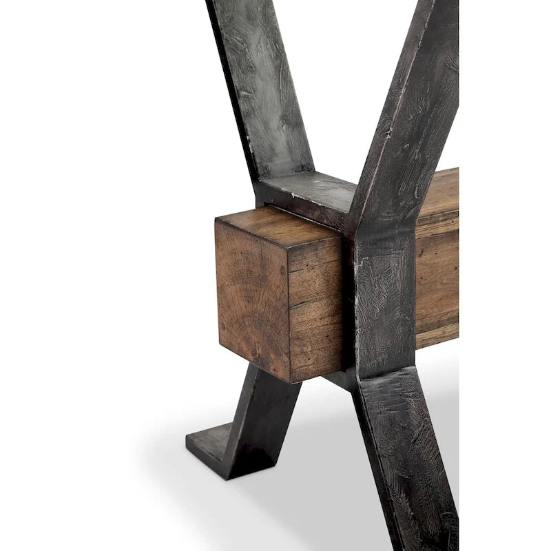 Table basse industrielle rectangulaire en Noyer Muscade Grillé / Plateau en Verre