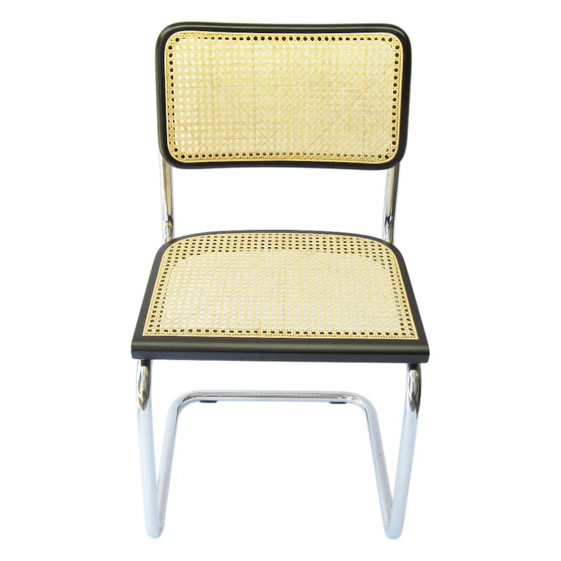 Chaise de salle à manger en rotin noir et chrome, style Mid-Century, à l'unité