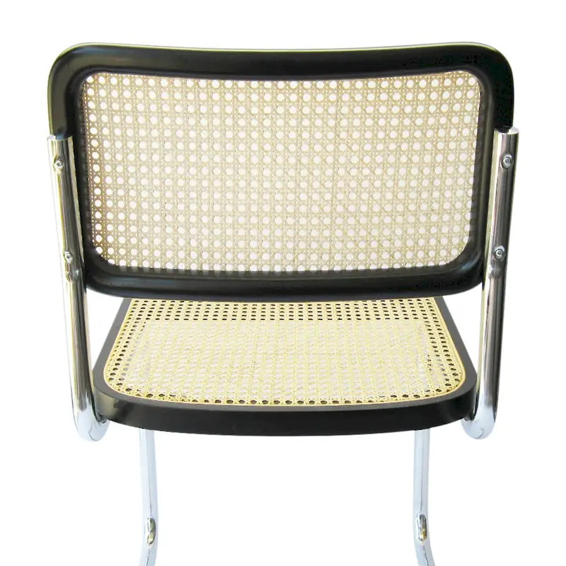 Chaise de salle à manger en rotin noir et chrome, style Mid-Century, à l'unité
