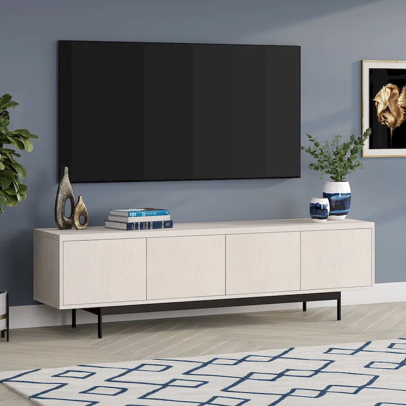 Meuble TV bas pour téléviseurs jusqu'à 75" – Noir veiné / Blanc / Aulne Blanc, 176,5 cm L
