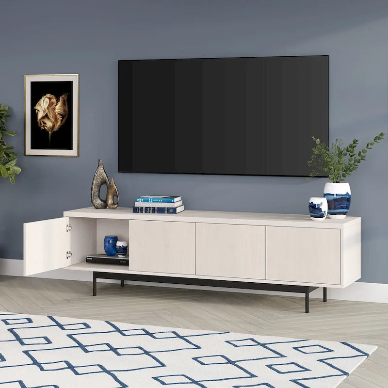 Meuble TV bas pour téléviseurs jusqu'à 75" – Noir veiné / Blanc / Aulne Blanc, 176,5 cm L