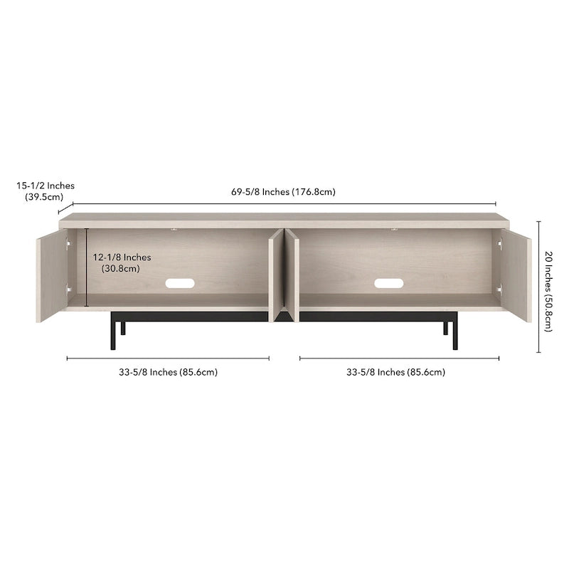 Meuble TV bas pour téléviseurs jusqu'à 75" – Noir veiné / Blanc / Aulne Blanc, 176,5 cm L