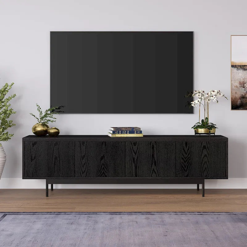 Meuble TV bas pour téléviseurs jusqu'à 75" – Noir veiné / Blanc / Aulne Blanc, 176,5 cm L