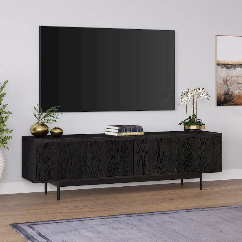 Meuble TV bas pour téléviseurs jusqu'à 75" – Noir veiné / Blanc / Aulne Blanc, 176,5 cm L