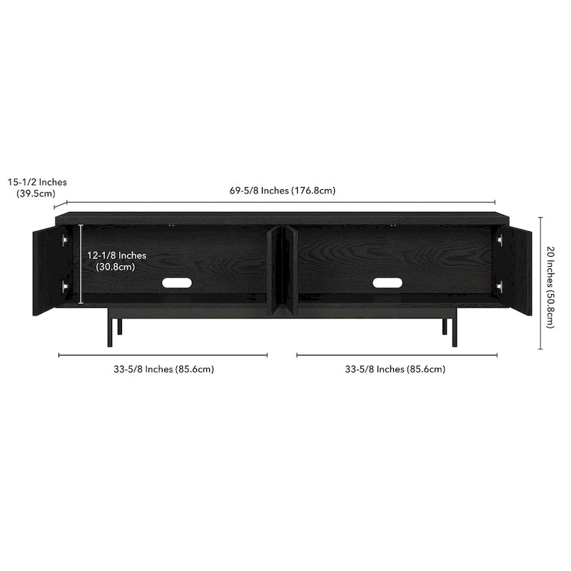 Meuble TV bas pour téléviseurs jusqu'à 75" – Noir veiné / Blanc / Aulne Blanc, 176,5 cm L