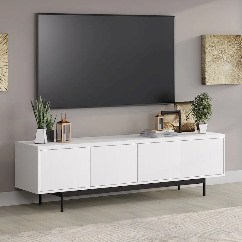 Meuble TV bas pour téléviseurs jusqu'à 75" – Noir veiné / Blanc / Aulne Blanc, 176,5 cm L