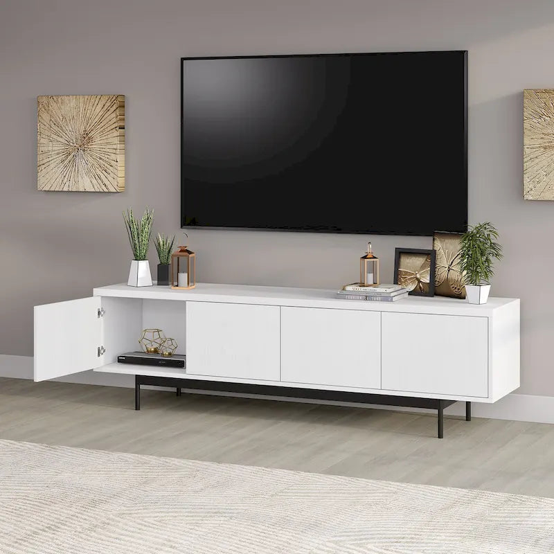 Meuble TV bas pour téléviseurs jusqu'à 75" – Noir veiné / Blanc / Aulne Blanc, 176,5 cm L