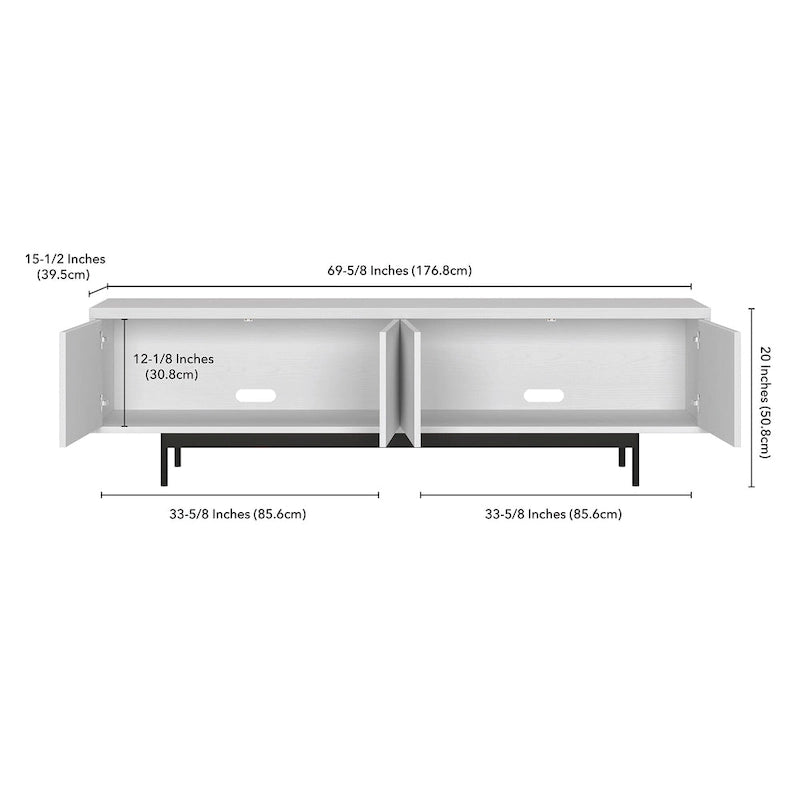 Meuble TV bas pour téléviseurs jusqu'à 75" – Noir veiné / Blanc / Aulne Blanc, 176,5 cm L