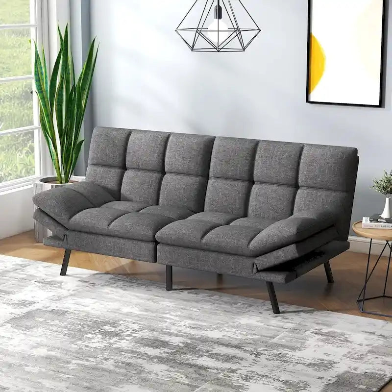 Canapé convertible futon gris/noir, 2 places