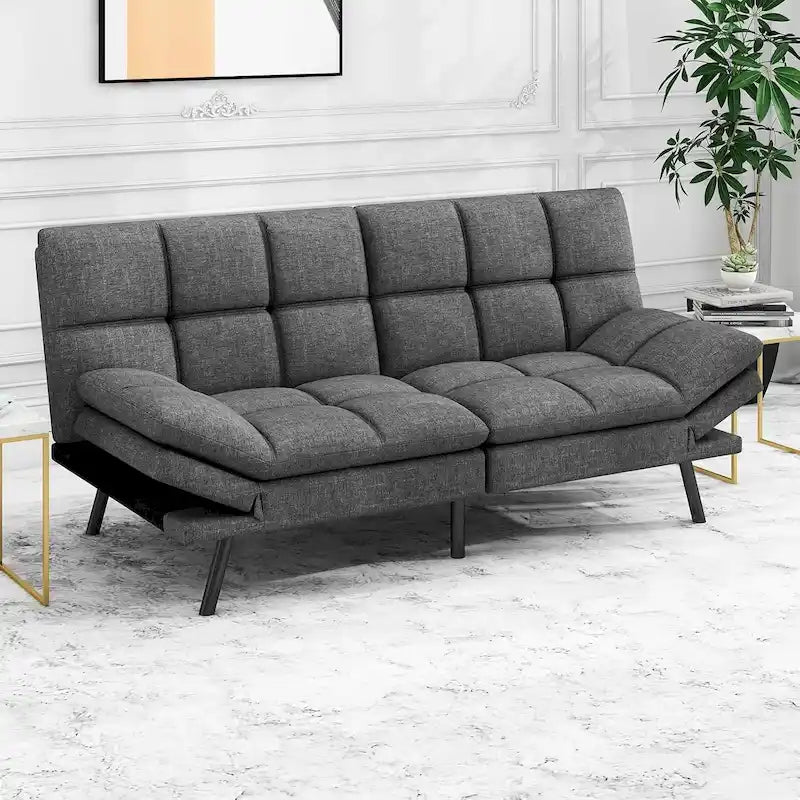 Canapé convertible futon gris/noir, 2 places