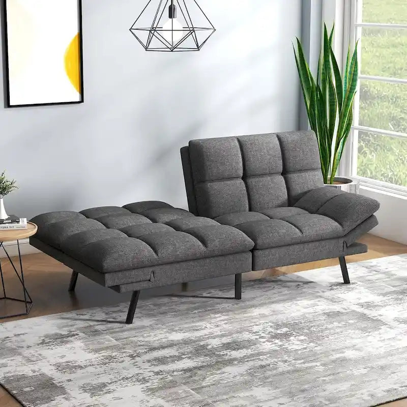 Canapé convertible futon gris/noir, 2 places