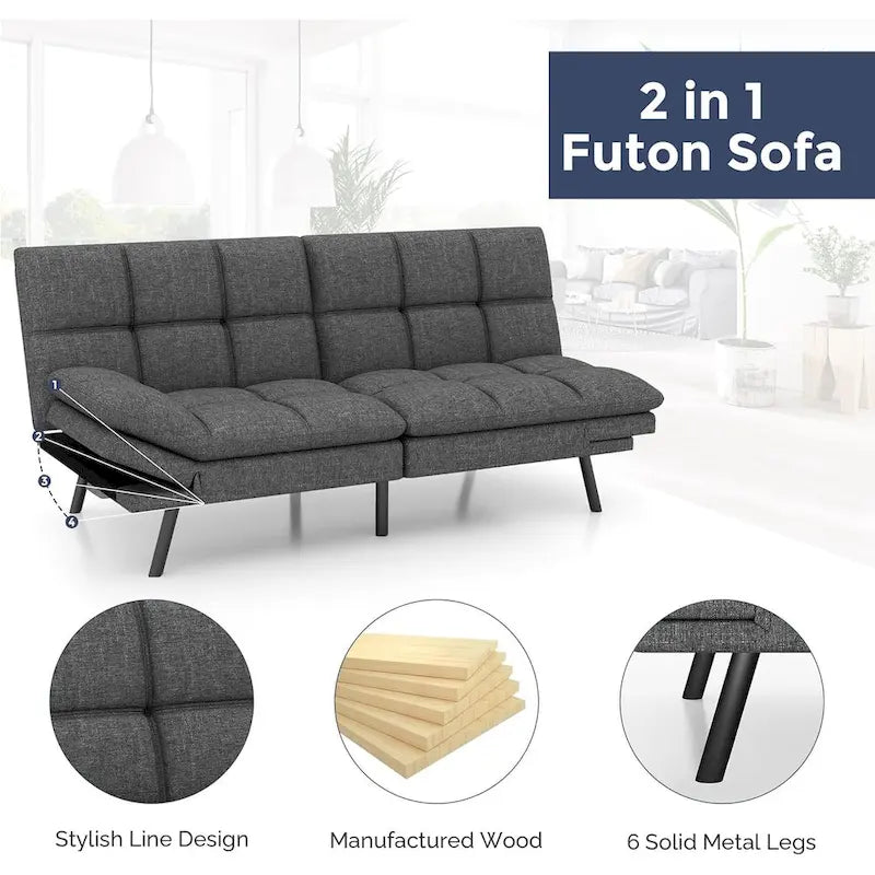 Canapé convertible futon gris/noir, 2 places