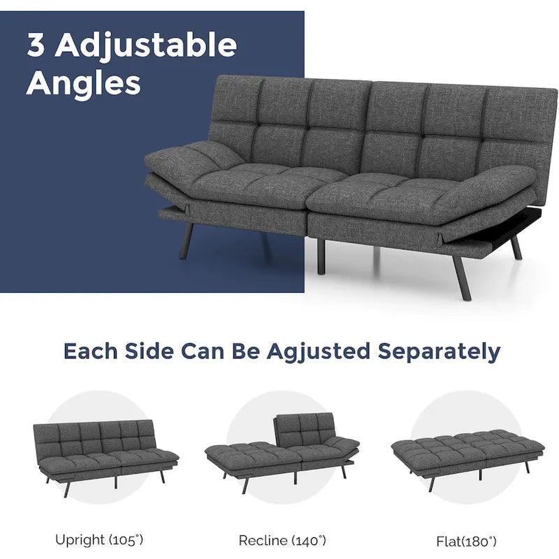 Canapé convertible futon gris/noir, 2 places