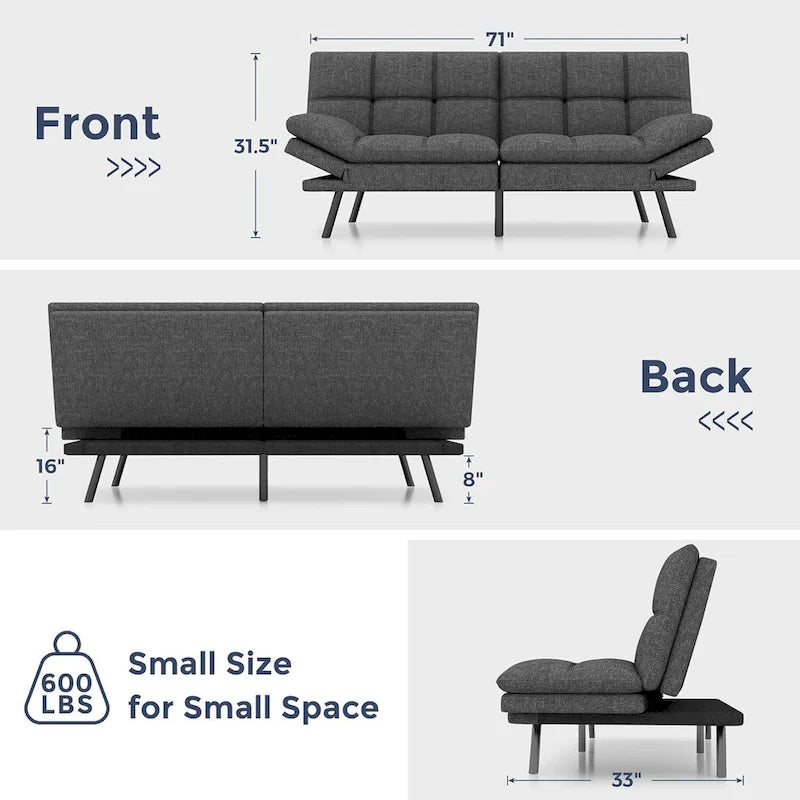 Canapé convertible futon gris/noir, 2 places