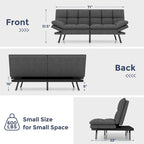 Canapé convertible futon gris/noir, 2 places