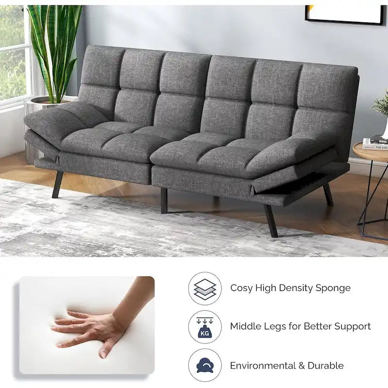 Canapé convertible futon gris/noir, 2 places