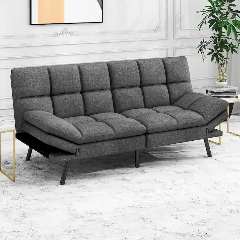 Canapé convertible futon gris/noir, 2 places