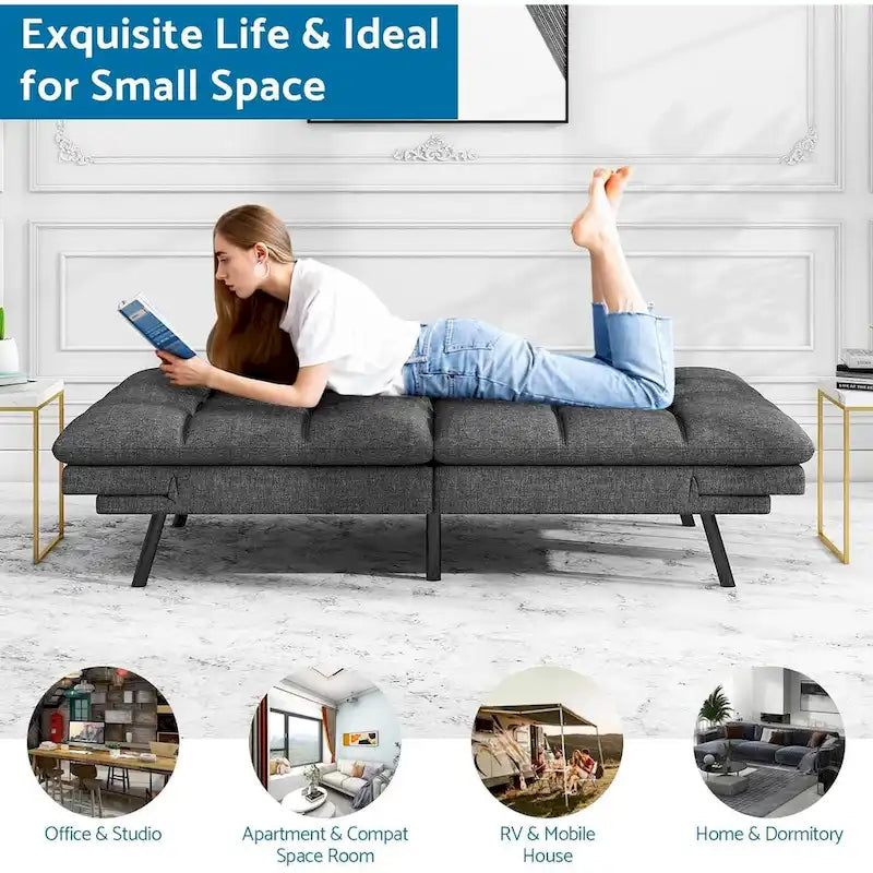 Canapé convertible futon gris/noir, 2 places